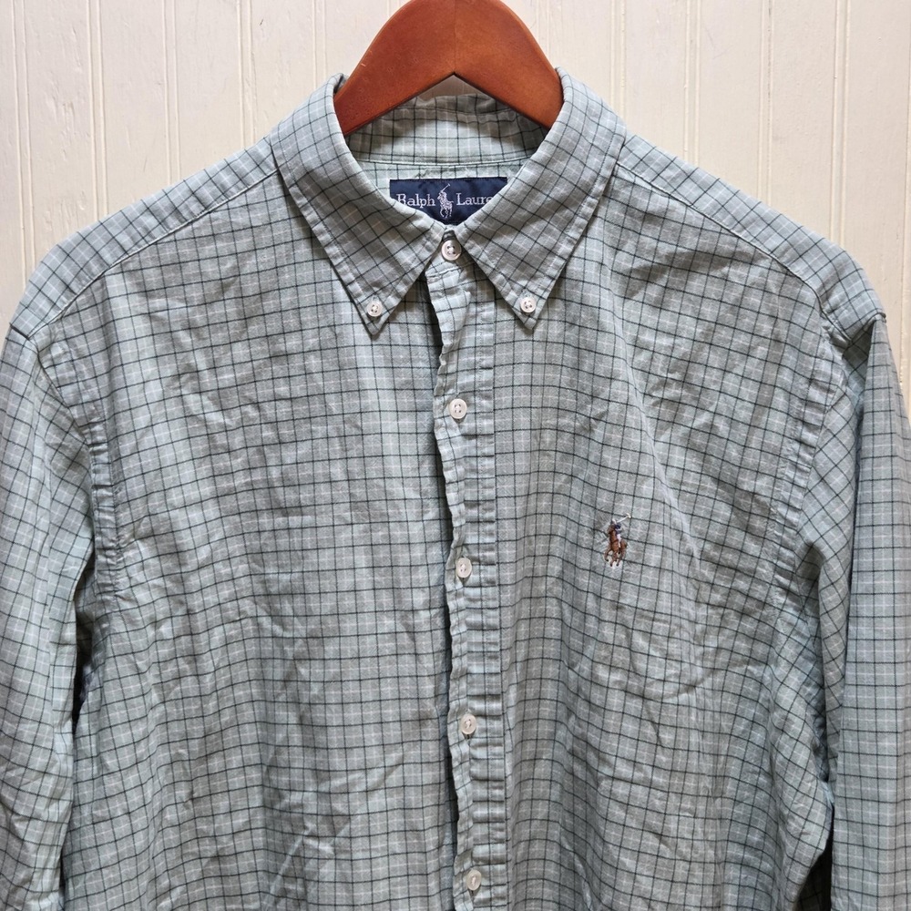 Ralph Lauren Shirt Mens Large Green Check Long Sleeve Button Down Classic Fit